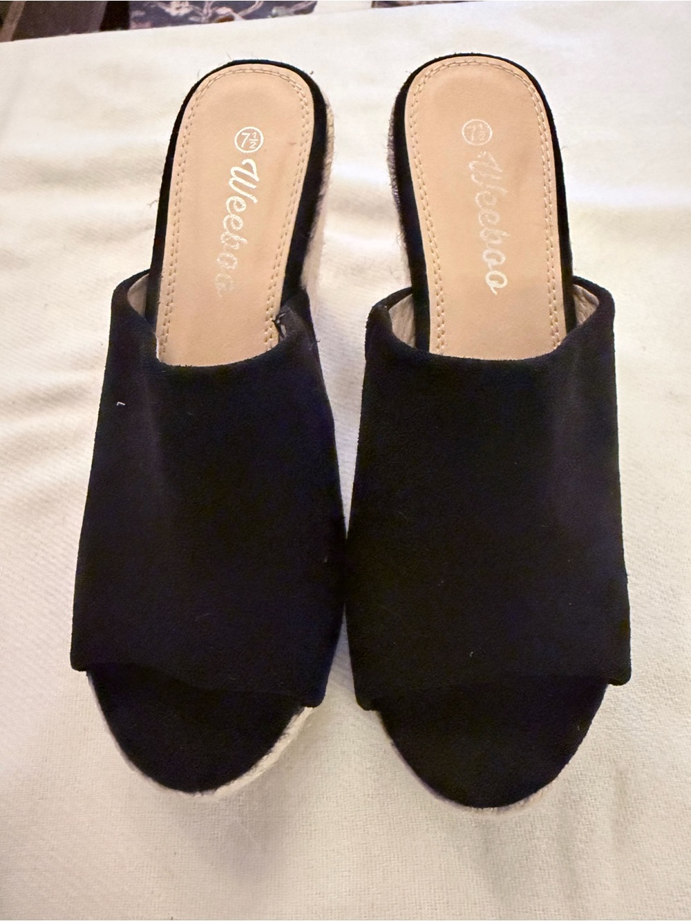🌼Weeboo Black Suede Slip-On Espadrille Wedge Sandals